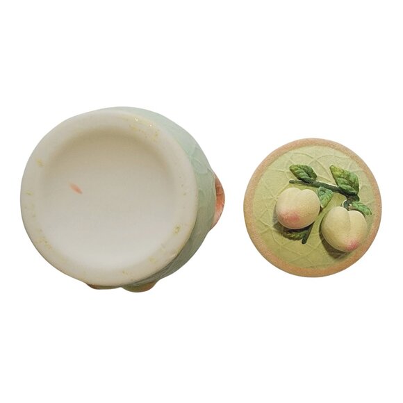 Set of 2 Crackle Ceramic Pastel Green Apricot Fruit Jars with Lids (EUC) - Picture 8 of 8